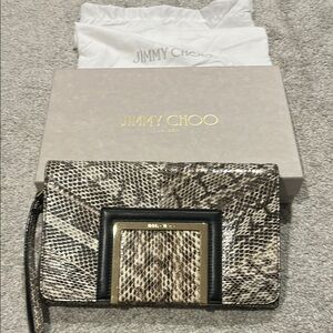 Jimmy Choo Never Worn Snake Print Clutch - Black and Brown